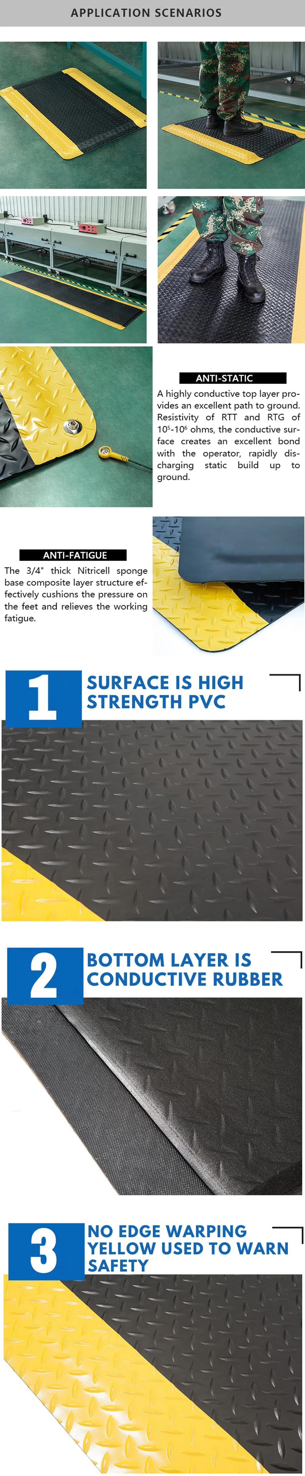 ESD Anti -Fatigue PVC Floor Mats Industrial Rubber Anti Fatigue Floor Mat